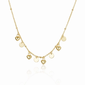 Sterling Silver Gold Plated Dangling Circles and Hearts Necklace Exclusive Look Everyday Spark