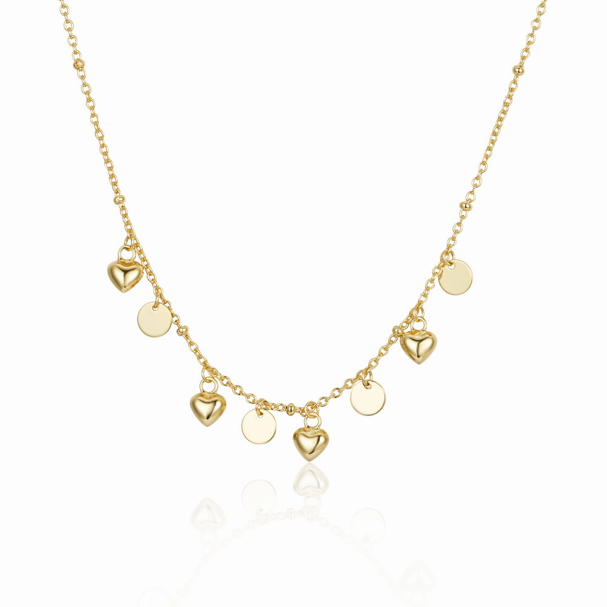Sterling Silver Gold Plated Dangling Circles and Hearts Necklace Exclusive Look Everyday Spark