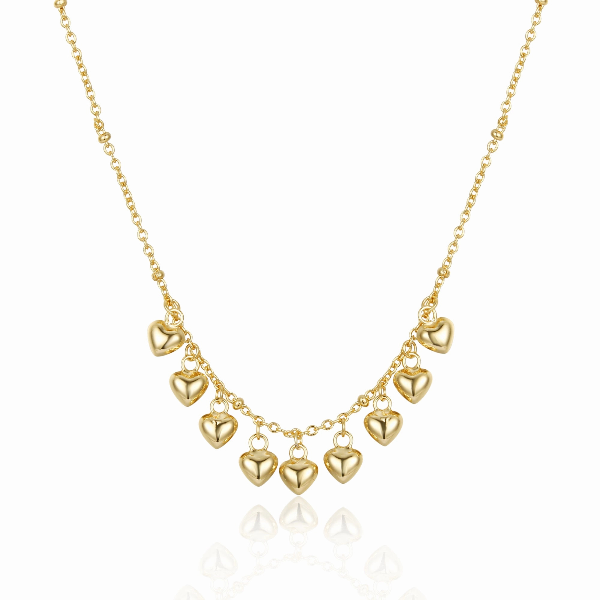 Sterling Silver Gold Plated Dangling Hearts Necklace Timeless Shine