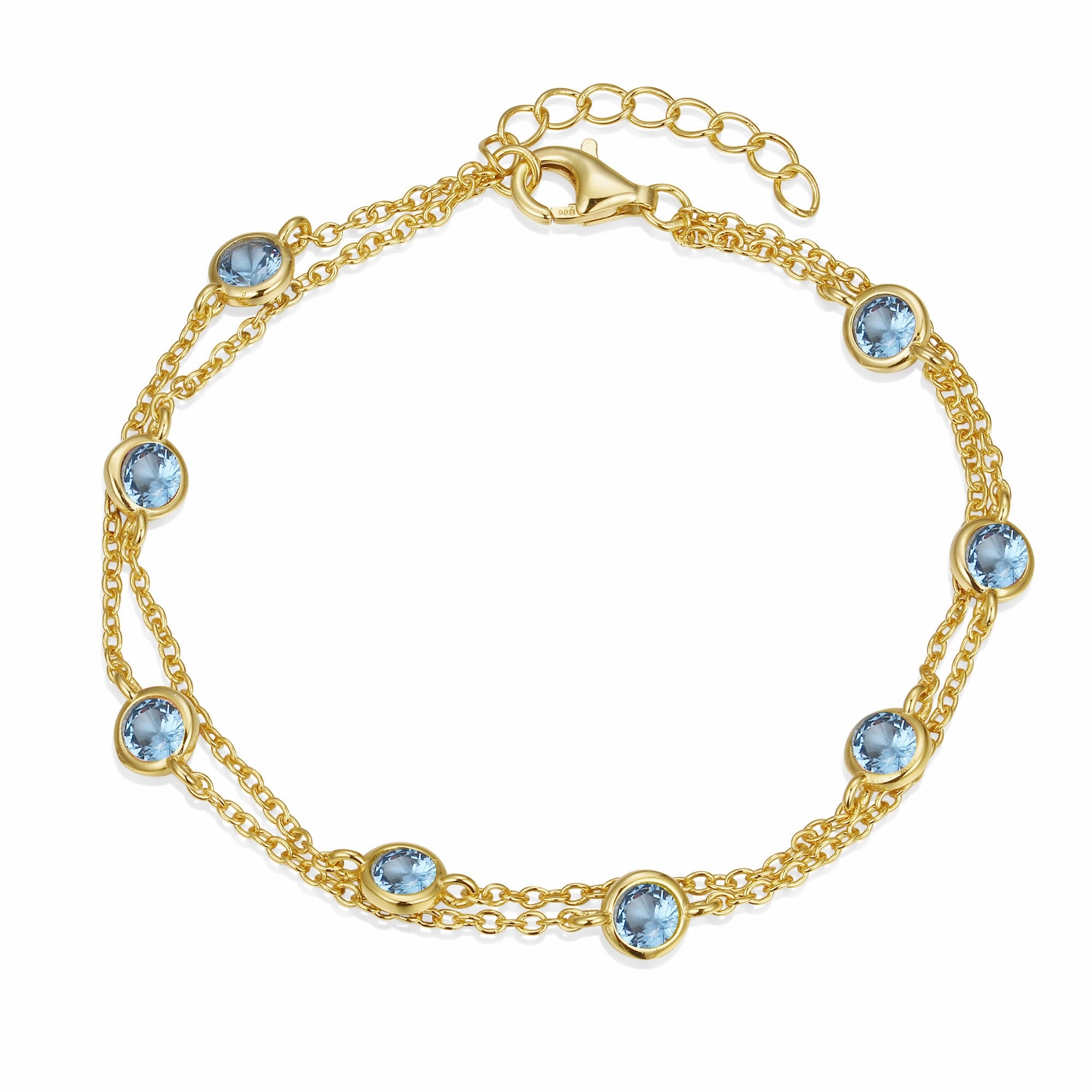 Sterling Silver Gold Plated Double Strand CZ Stone Bracelet Classic Lines Sleek Radiance