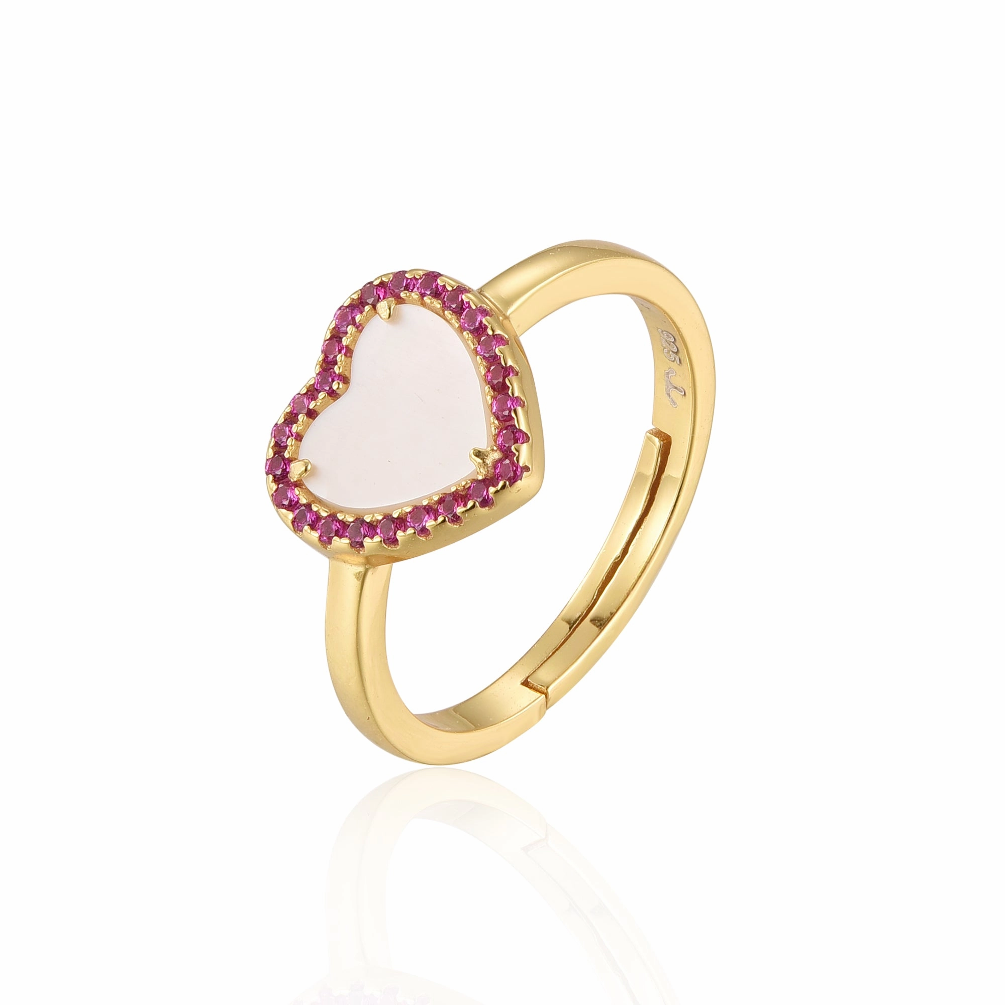 Sterling Silver Gold Plated Mother of Pearl Heart With CZ Ring Effortless Sparkle Modern Piece