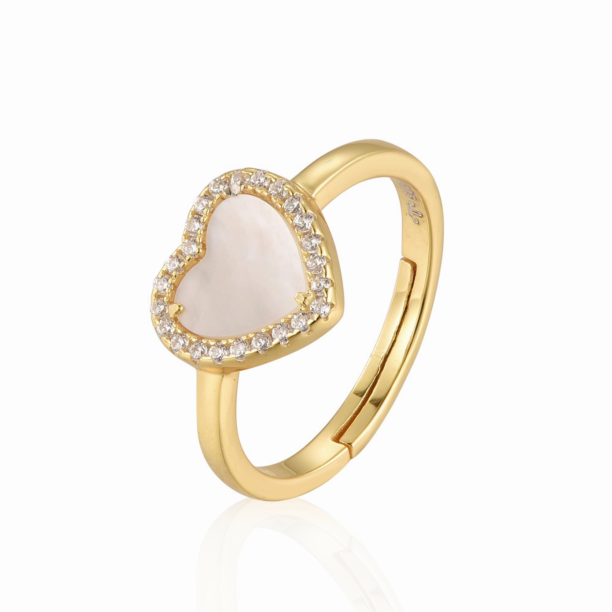 Refined Taste Premium Jewelry Sterling Silver Gold Plated Mother of Pearl Heart With CZ Ring