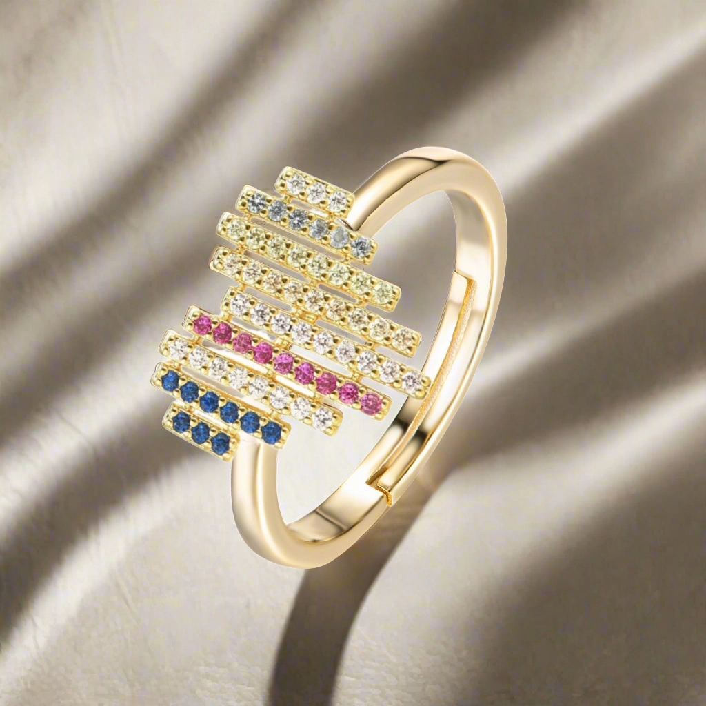 Beauty Element Color Pop Sterling Silver Gold-Plated Multicolor Striped Heart Ring