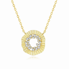 Sterling Silver Gold Plated Rounded Fan Shape CZ Center Necklace Impeccable Touch Unique Edge