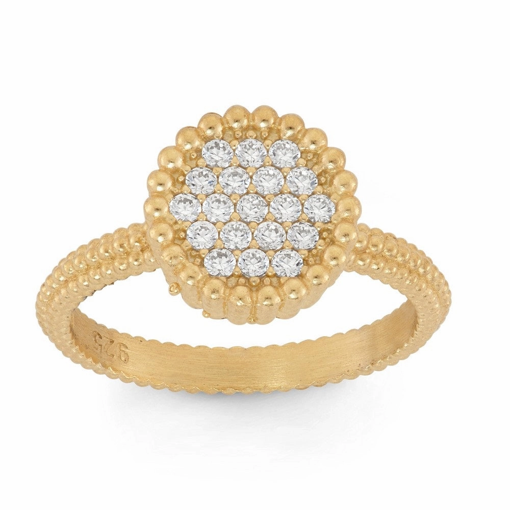 Sterling Silver GP Small Round CZ with Beaded Border Ring Favorite Accent