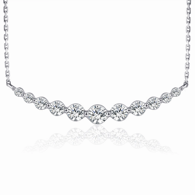 Unique Design Sterling Silver Graduated CZ Two Prong Bar Necklace