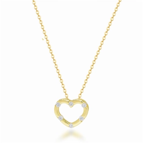 Contemporary Form Premium Look Sterling Silver Heart Necklace with Sprinkled Inlaid CZs