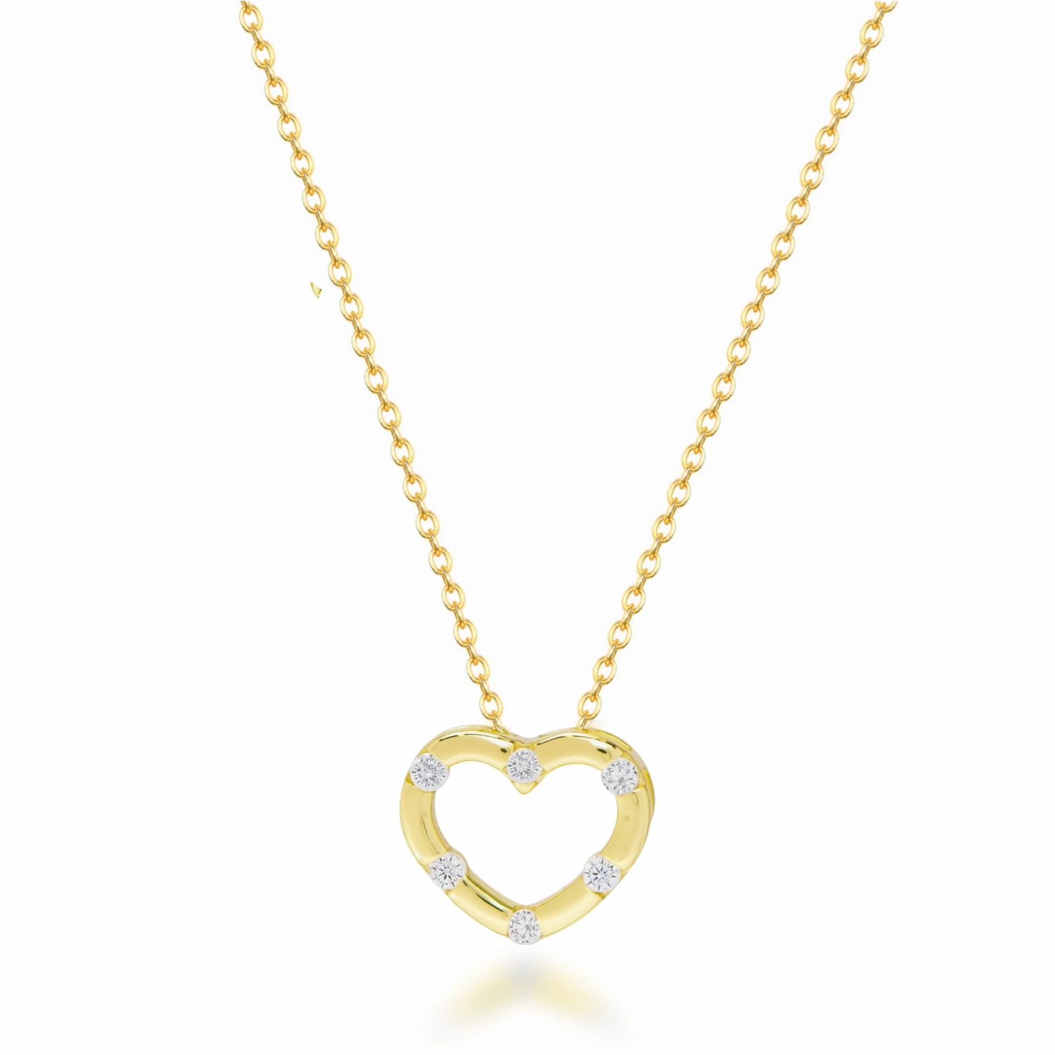 Youthful Glow Sterling Silver Heart Necklace with Sprinkled Inlaid CZs