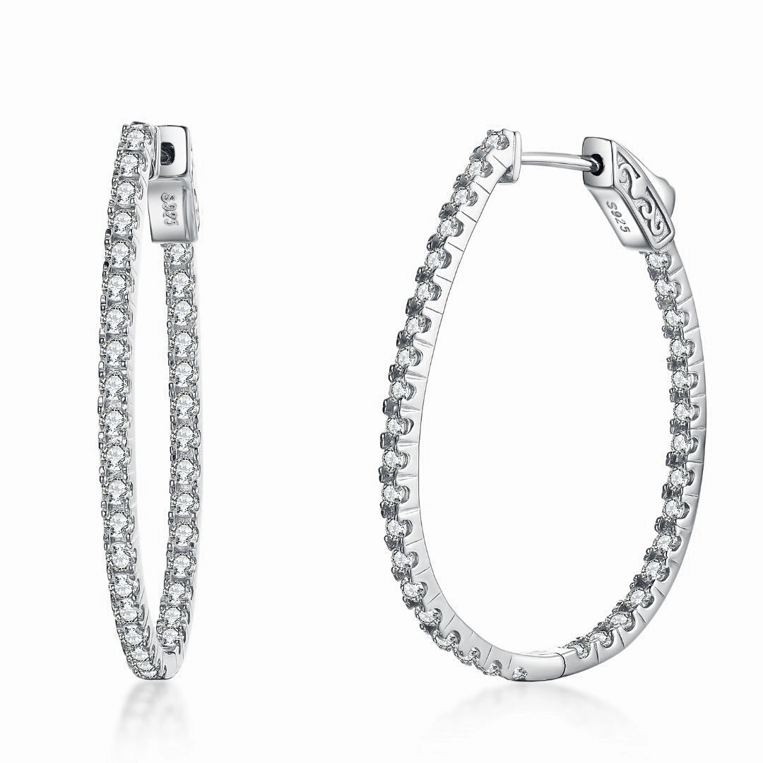 Travel Look Precious Jewelry Sterling Silver Inside Out Teardrop Shaped CZ Hoop Earrings