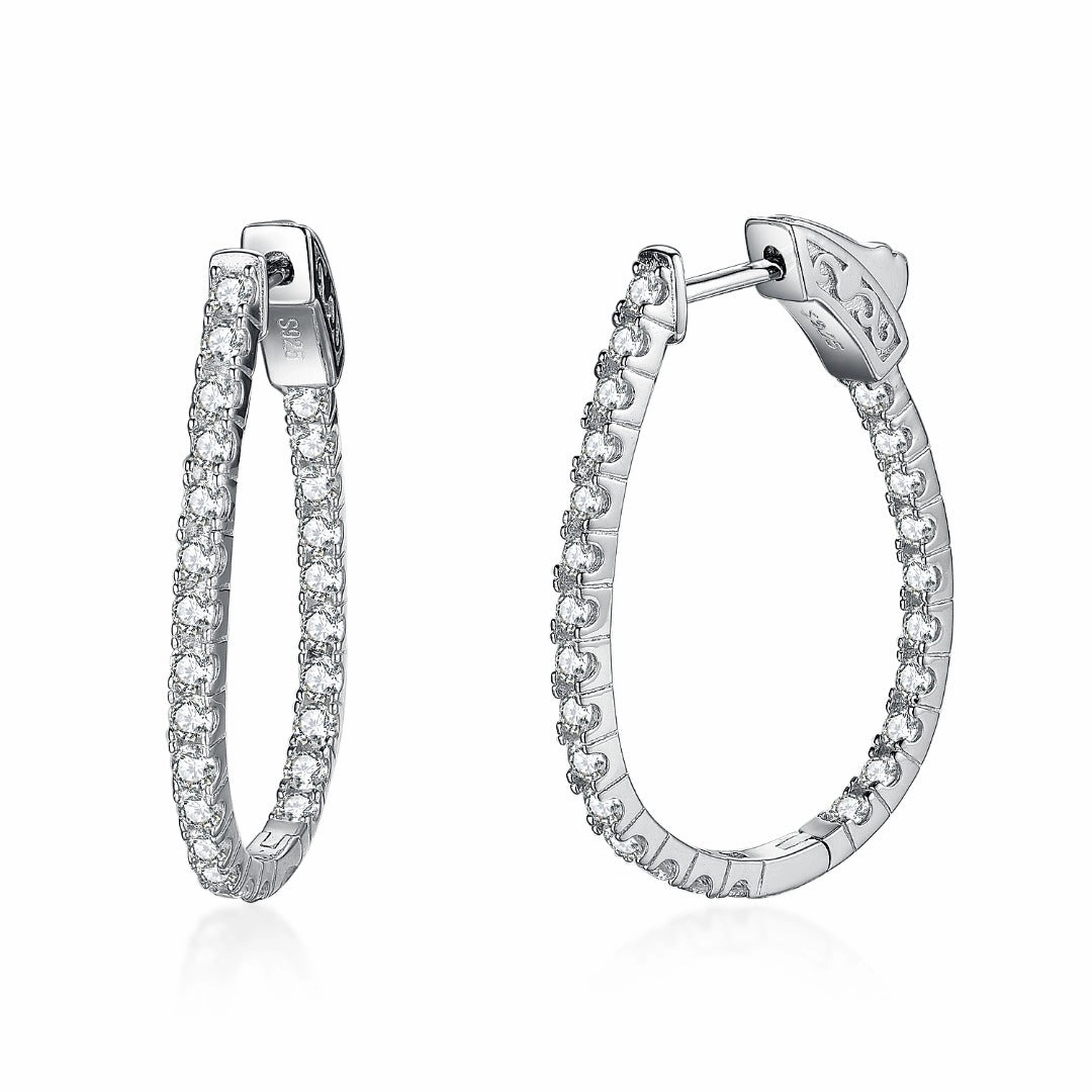 Sterling Silver Inside Out Teardrop Shaped CZ Hoop Earrings Model Mood Special Look