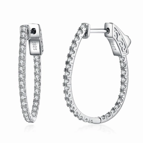 Sterling Silver Inside Out Teardrop Shaped CZ Hoop Earrings Luminous Look