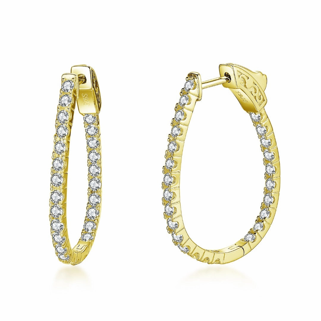 Formal Vibe Lustrous Craft Sterling Silver Inside Out Teardrop Shaped CZ Hoop Earrings