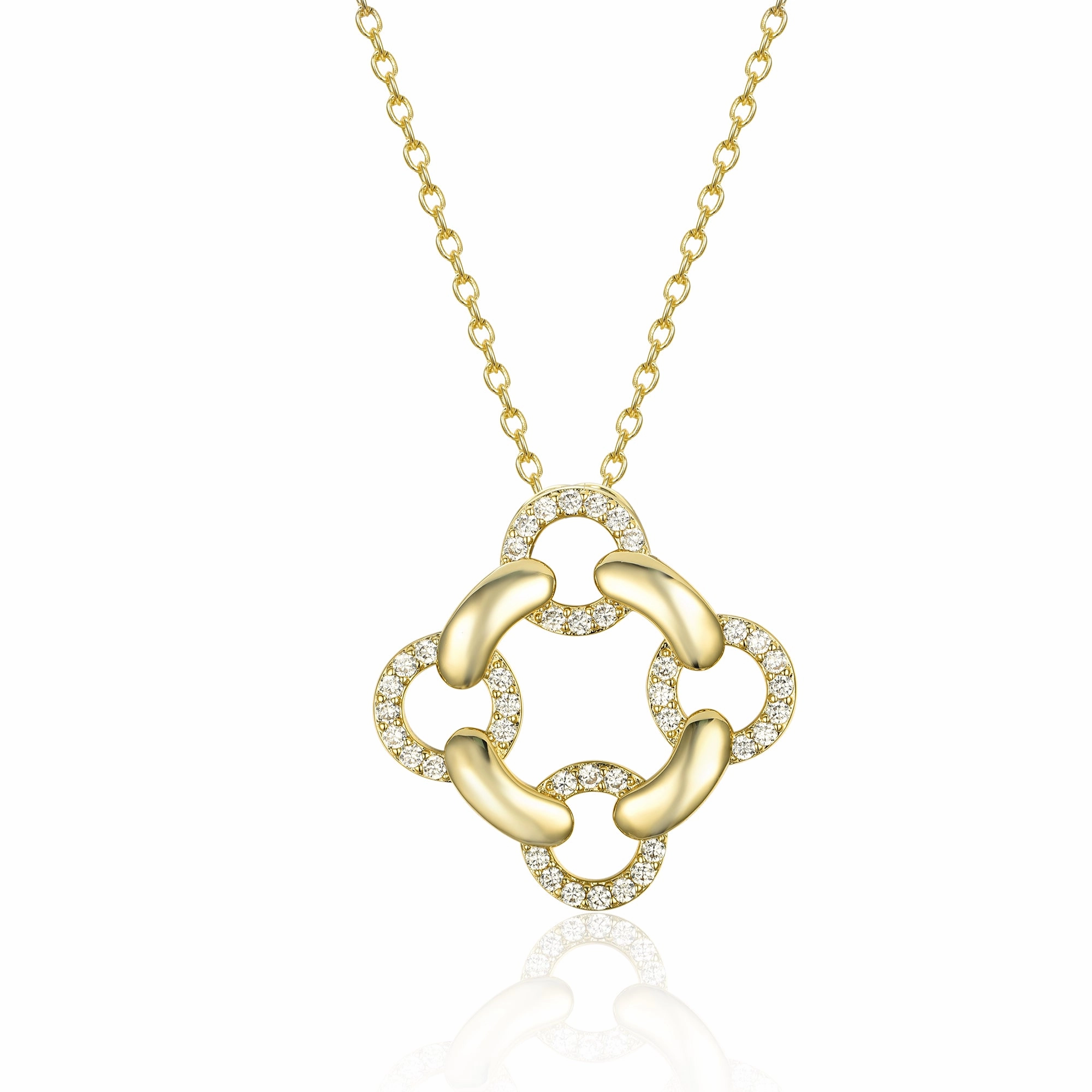 Sterling Silver Interlocking Circles CZ Pendant Necklace Vibrant Design