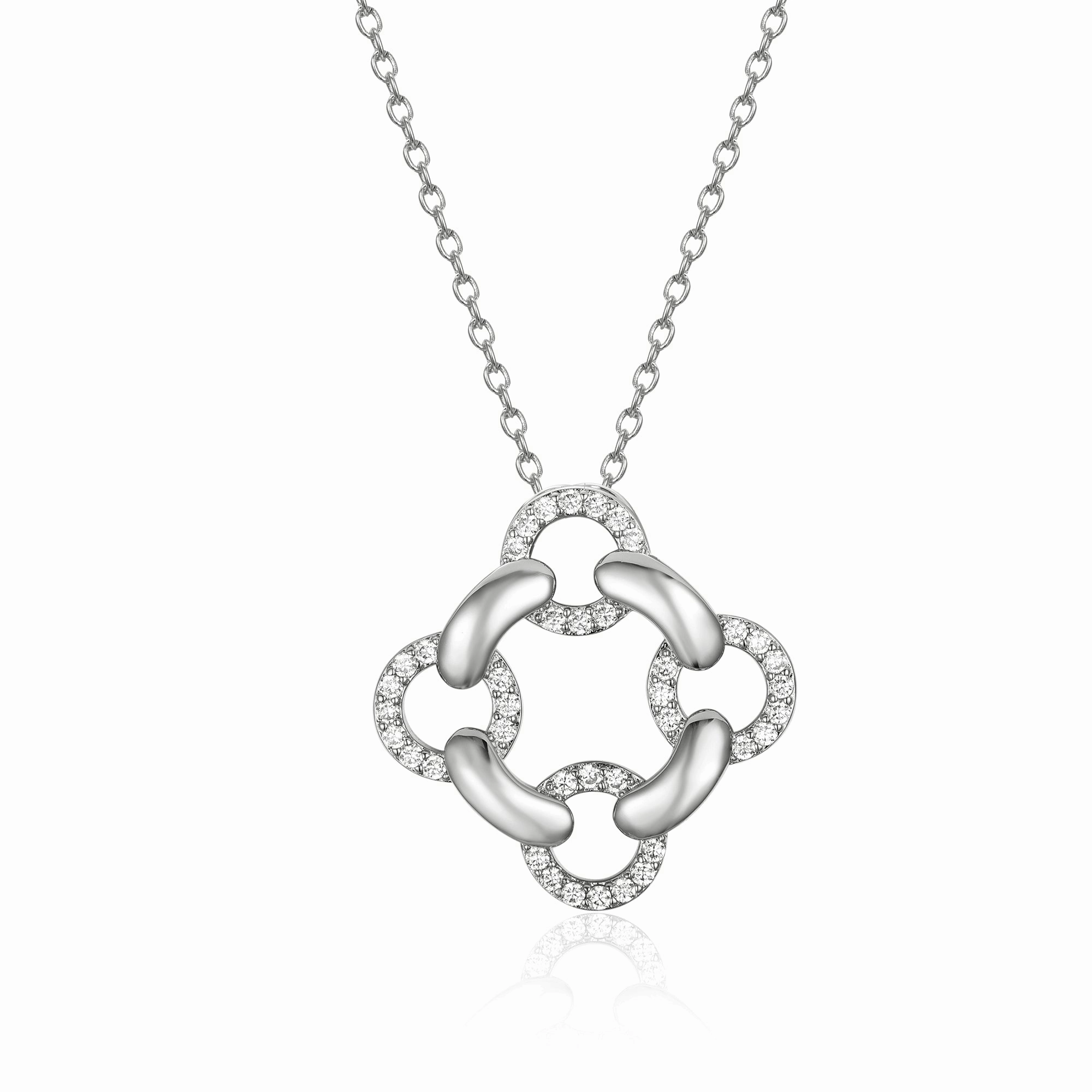 Sterling Silver Interlocking Circles CZ Pendant Necklace Brilliant Sparkle
