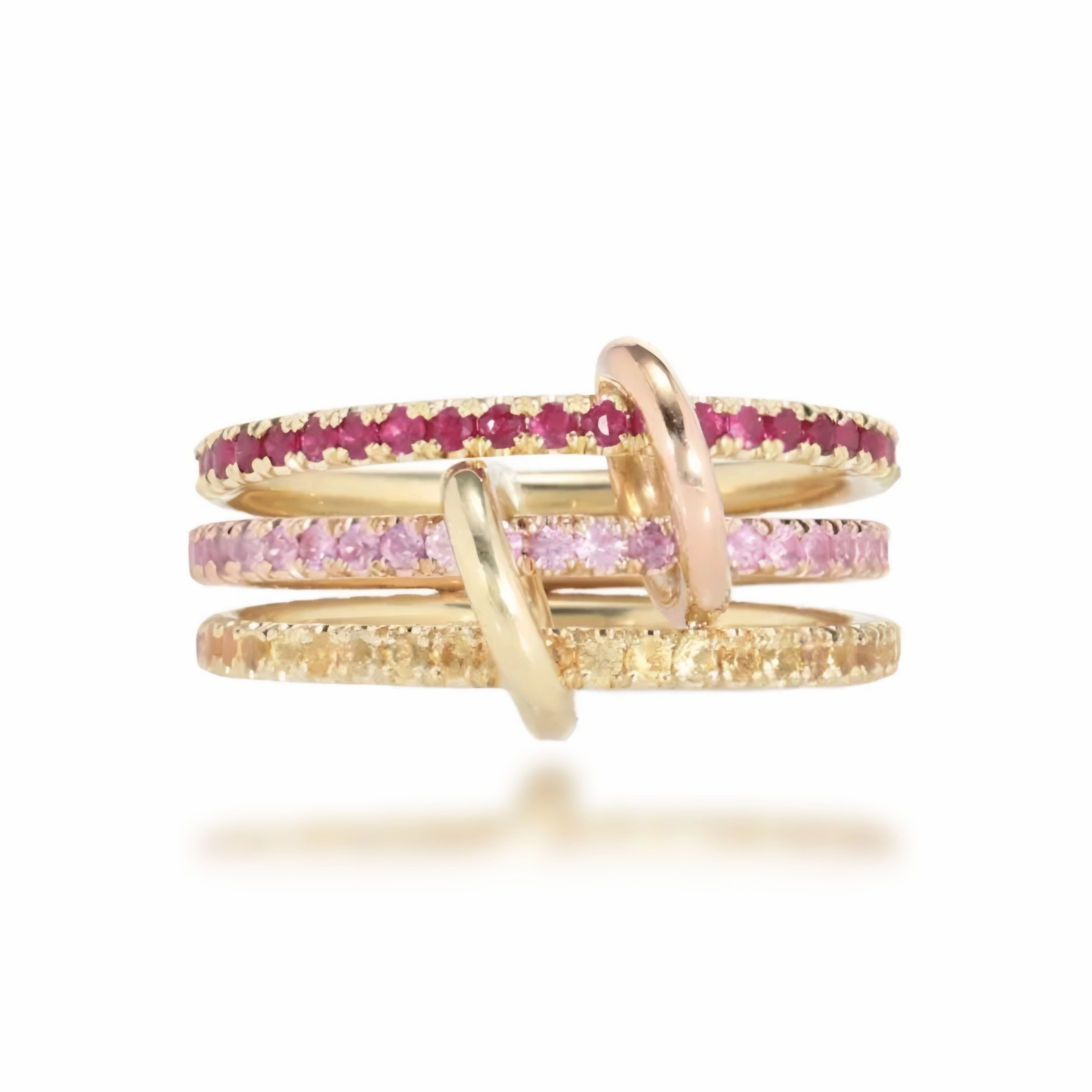 Refined Highlight Sterling Silver Interlocking Stacked Colorful 3 Ring Set