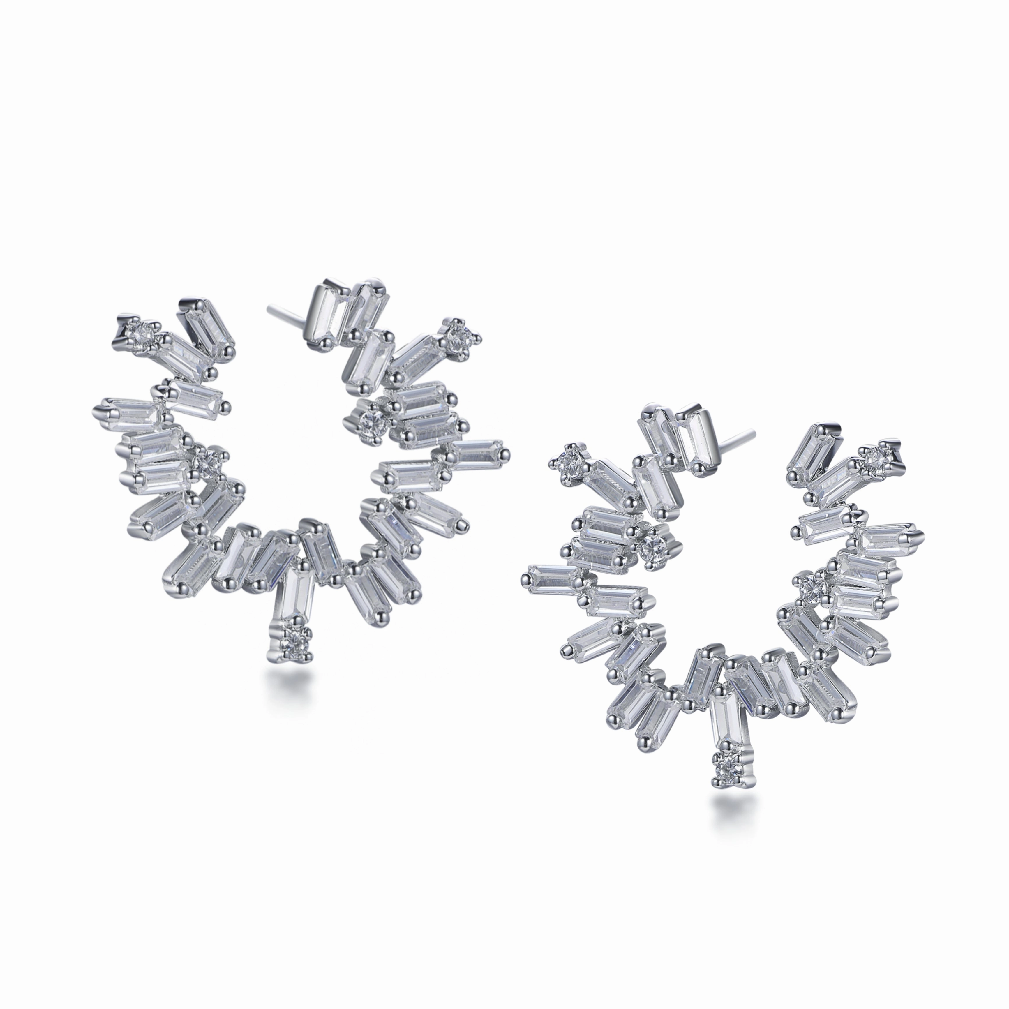 Delicate Design Sterling Silver Large Circle CZ Baguette Stud Earrings