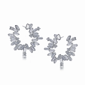 Delicate Design Sterling Silver Large Circle CZ Baguette Stud Earrings