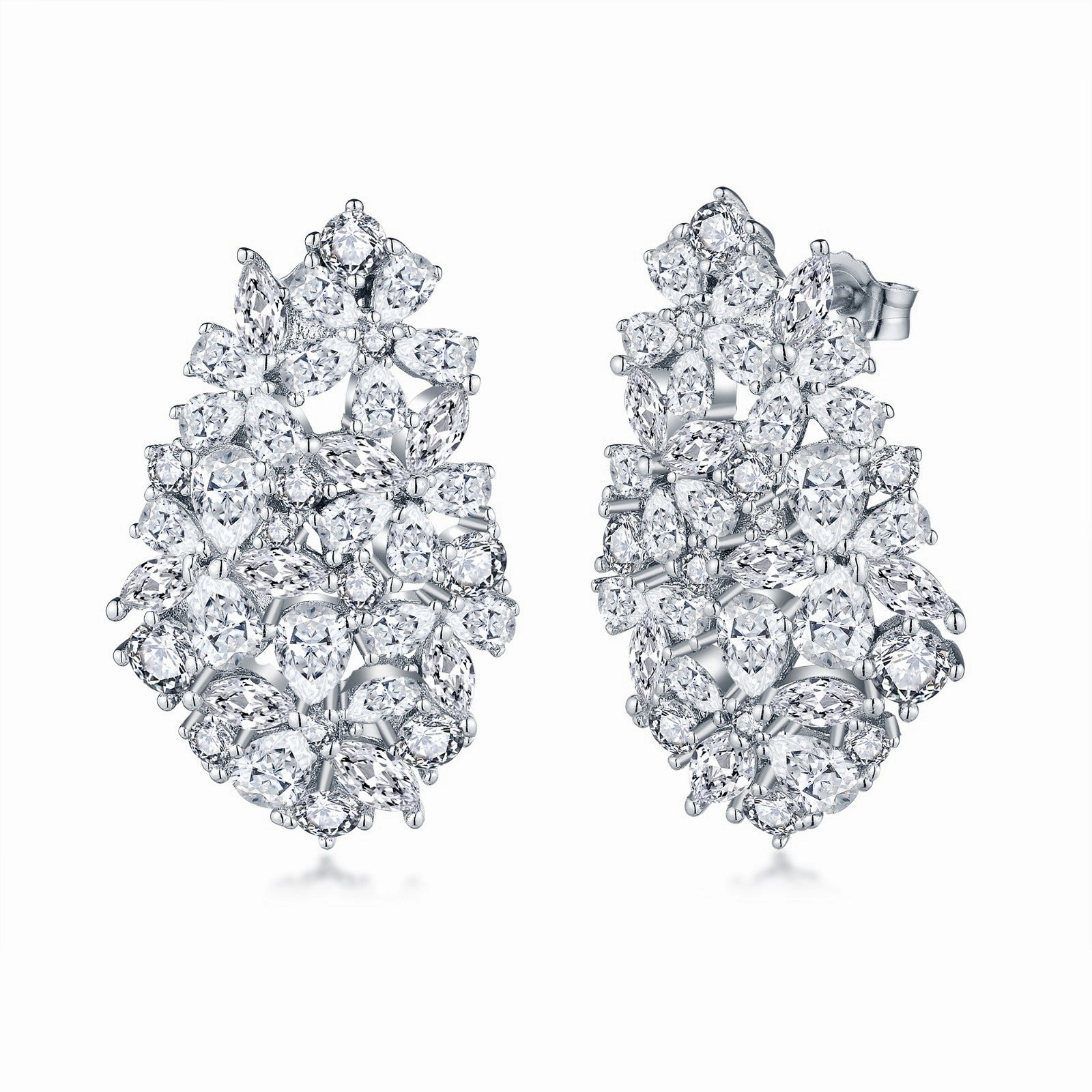Special Accent Sterling Silver Large Teardrop Cluster CZ Stud Earrings