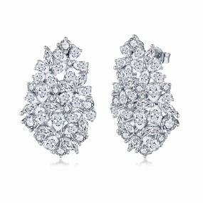 Special Accent Sterling Silver Large Teardrop Cluster CZ Stud Earrings