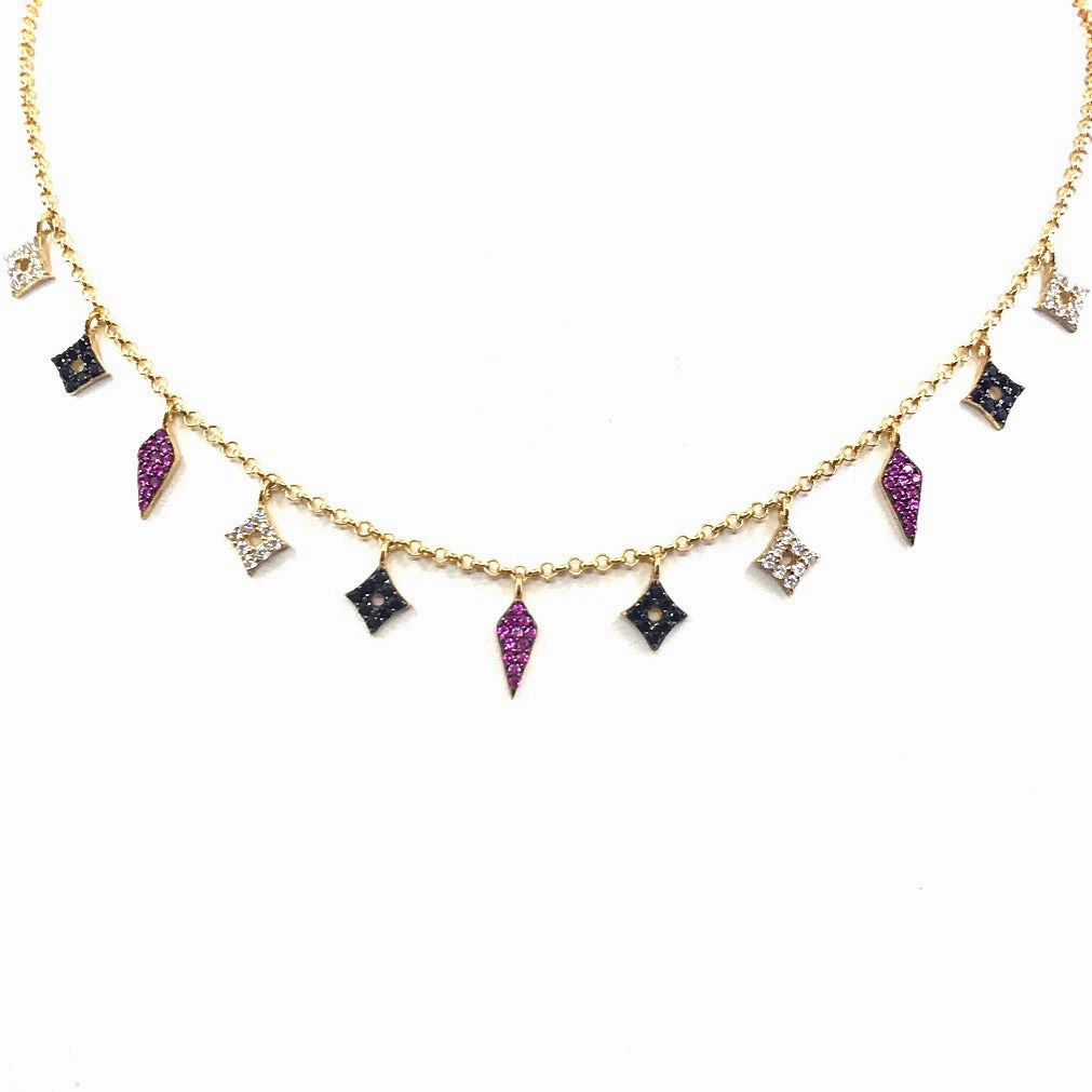 Bold piece Allure Touch Sterling Silver Marquis and Diamond-Shape Micropave Charm Necklace