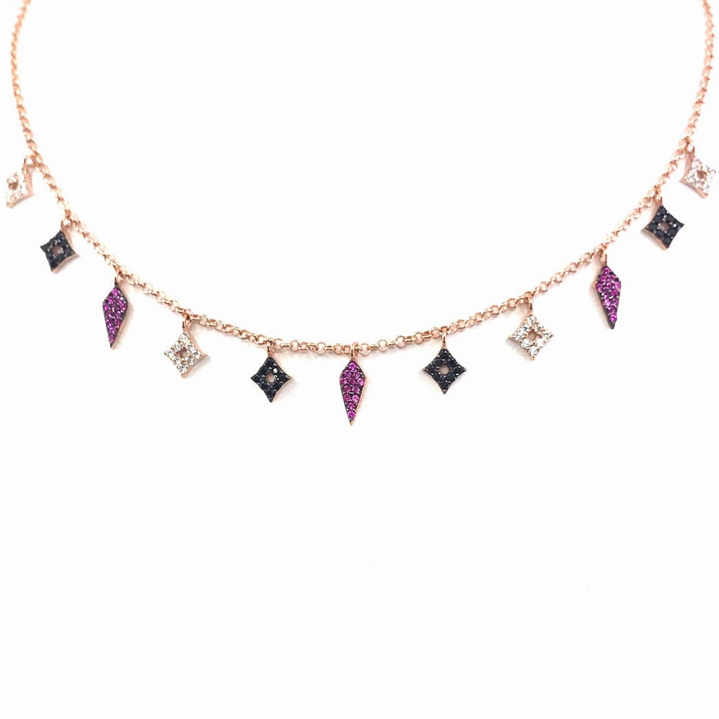 Sterling Silver Marquis and Diamond-Shape Micropave Charm Necklace Seasonal Trend Stunning Style