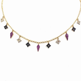 Bold piece Allure Touch Sterling Silver Marquis and Diamond-Shape Micropave Charm Necklace