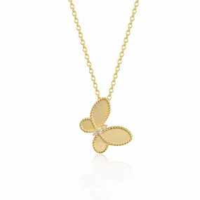 Sterling Silver Matte Finish Gold Plated Butterfly With Beaded Border Necklace Sophisticated Charm