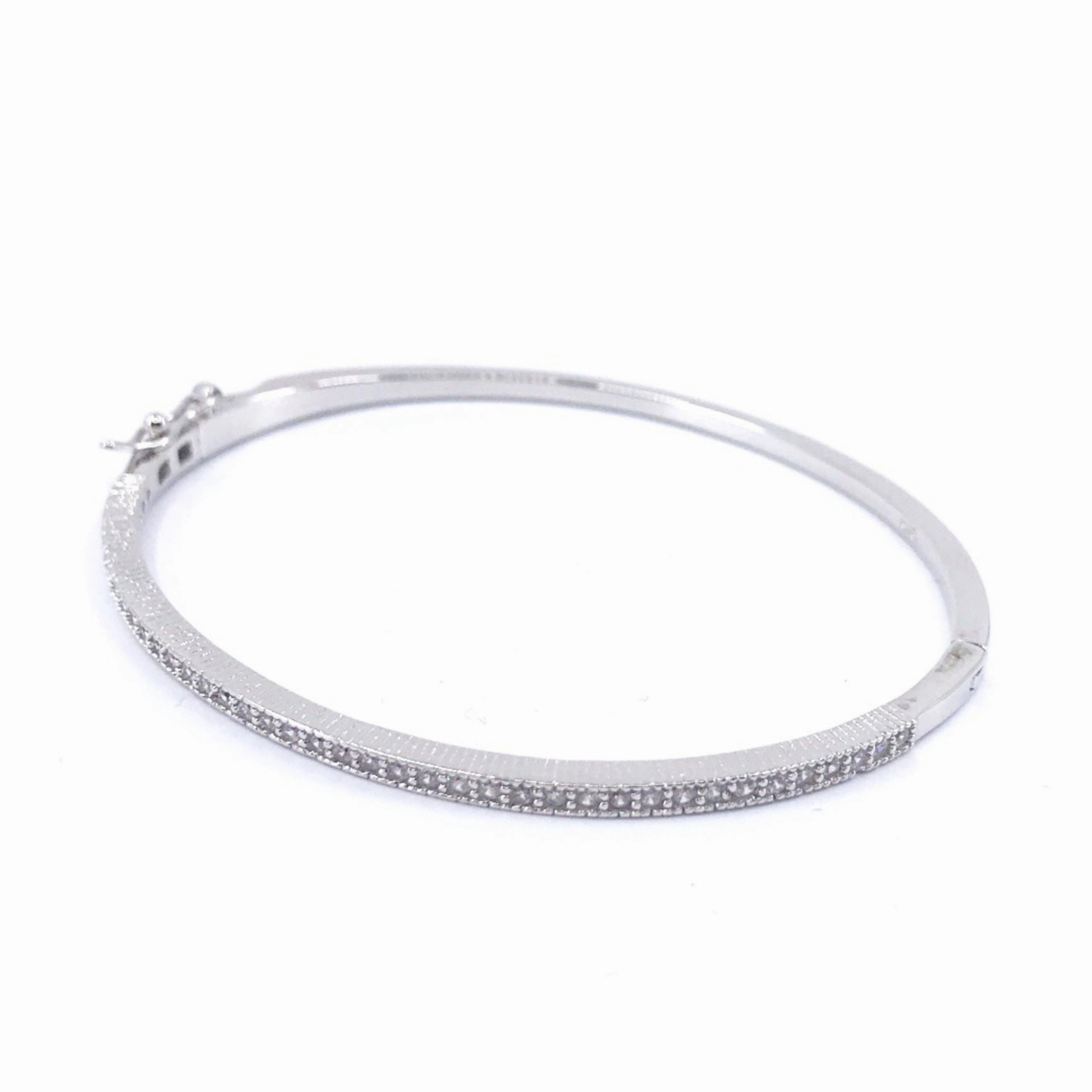 Sterling Silver Micro Pave CZ Bangle Bracelet in 3 Colors Soft Statement
