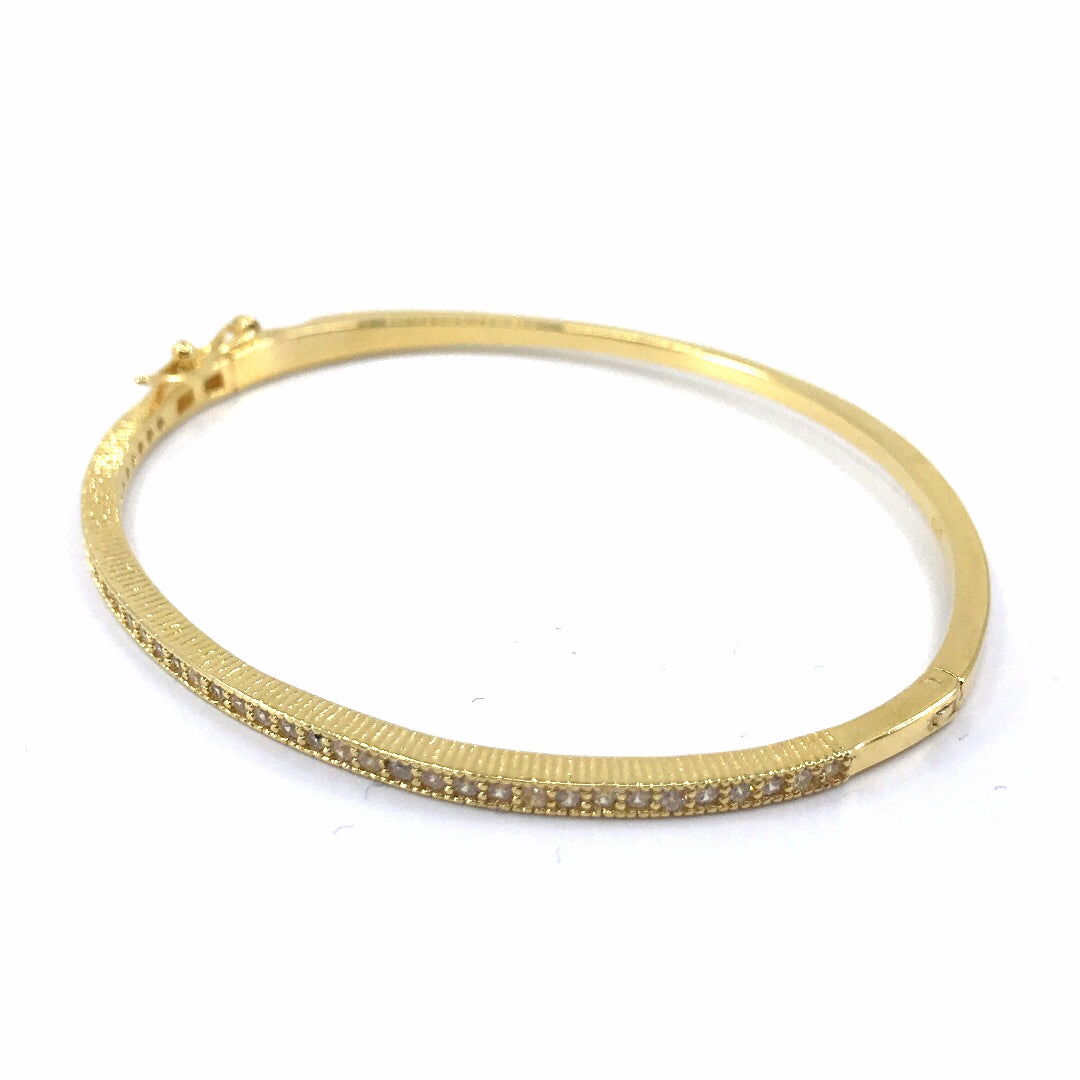 Polished Stones Sterling Silver Micro Pave CZ Bangle Bracelet in 3 Colors