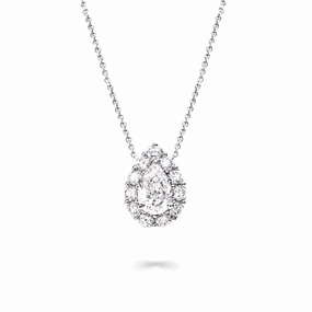 Vogue Accent Sterling Silver Micropave Border CZ Pear Shaped Halo Solitaire Pendant Necklace