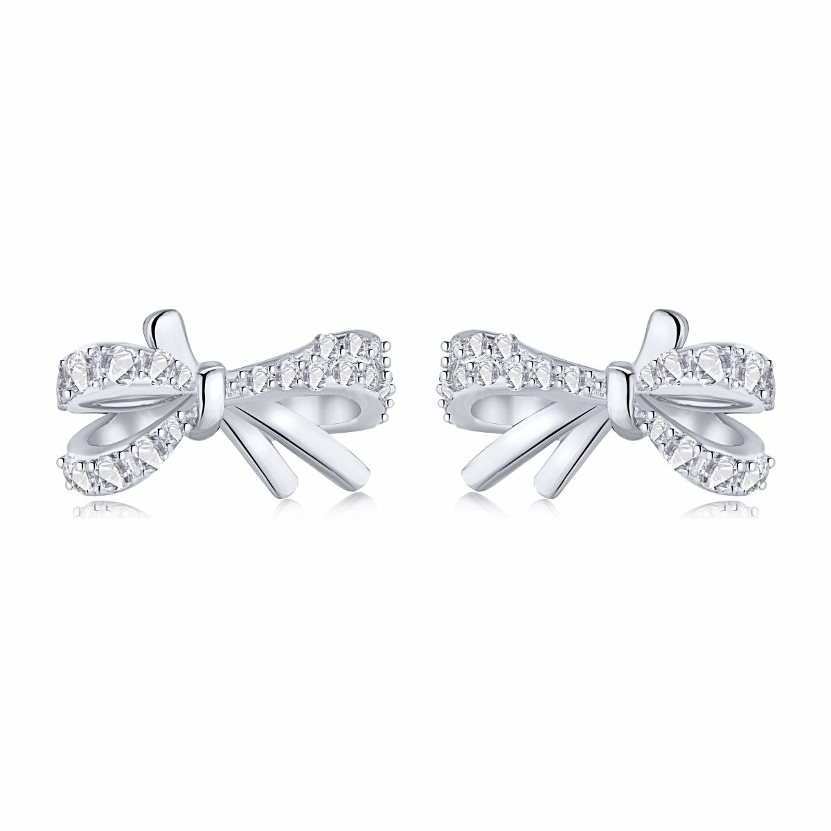 Sterling Silver Micropave Bowknot Stud Earrings Winter Party