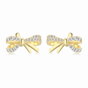 Sterling Silver Micropave Bowknot Stud Earrings Polished Shine Distinctive pieces
