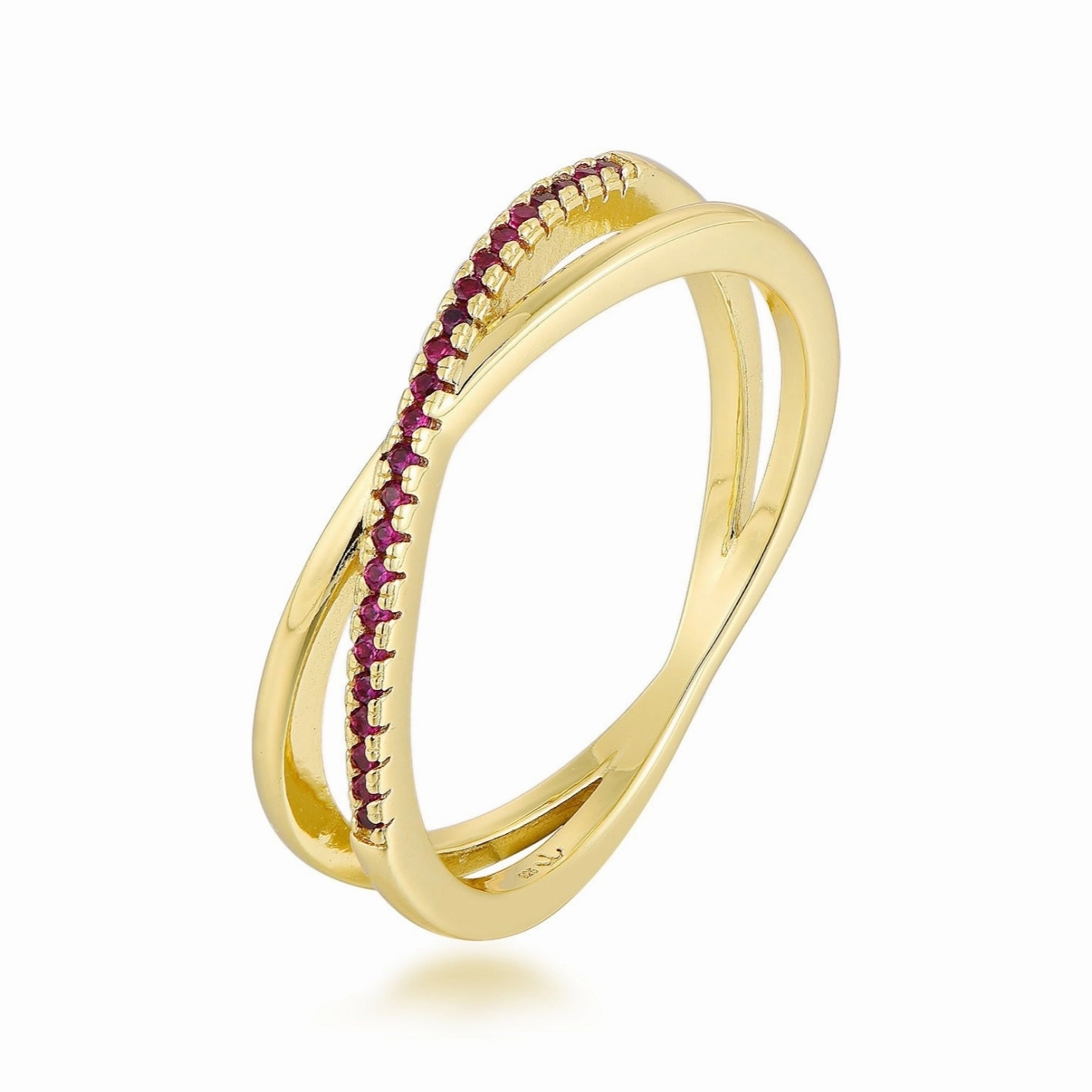 Polished Mood Sterling Silver Micropave Crossover Sapphire or Ruby CZ Ring