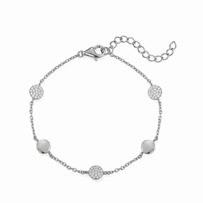Sterling Silver Micropave CZ Circle Station Bracelet Light Detail Model Fit