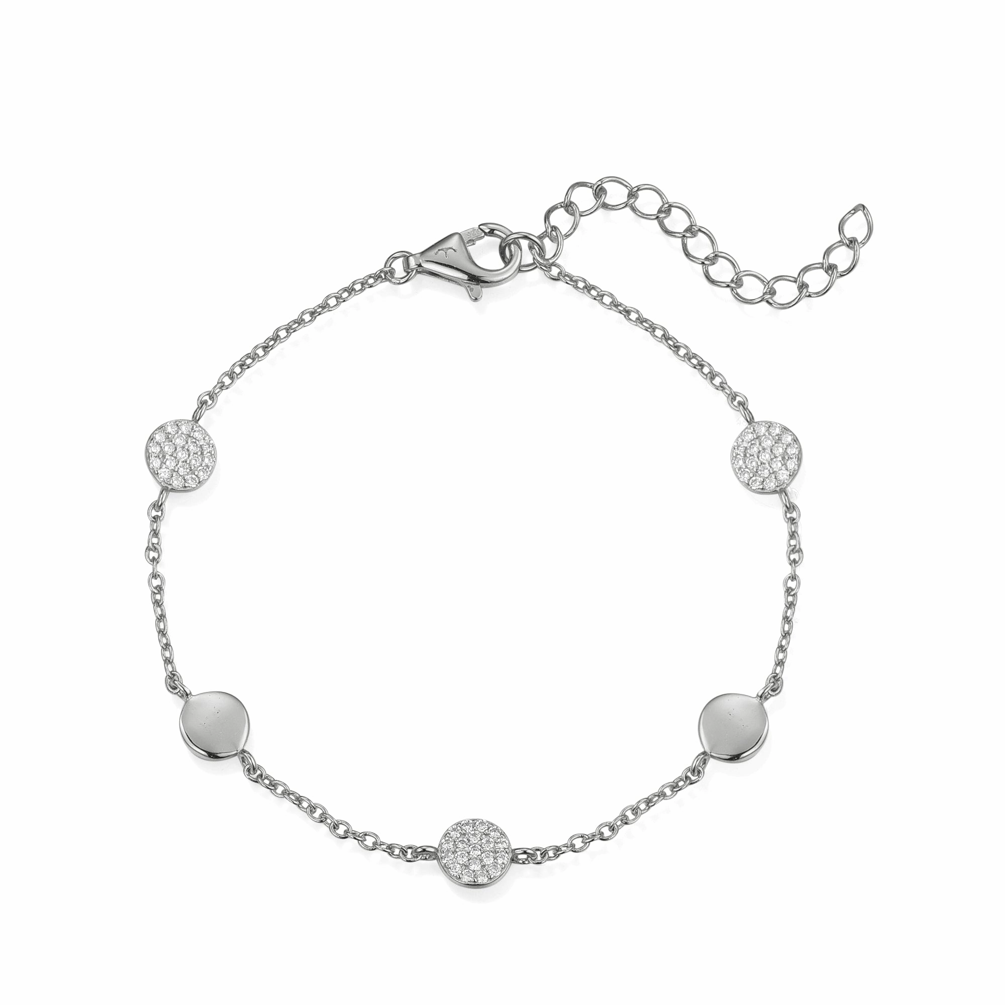 Sterling Silver Micropave CZ Circle Station Bracelet Light Detail Model Fit