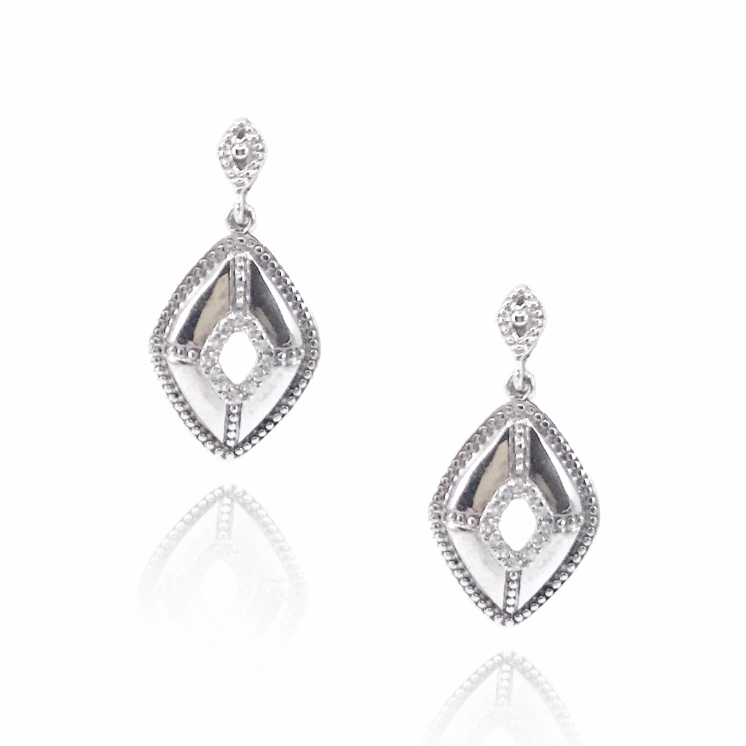 Stylish Form Anniversary Gift Sterling Silver Micropave CZ Diamond-Shape Earrings