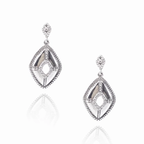 Stylish Form Anniversary Gift Sterling Silver Micropave CZ Diamond-Shape Earrings
