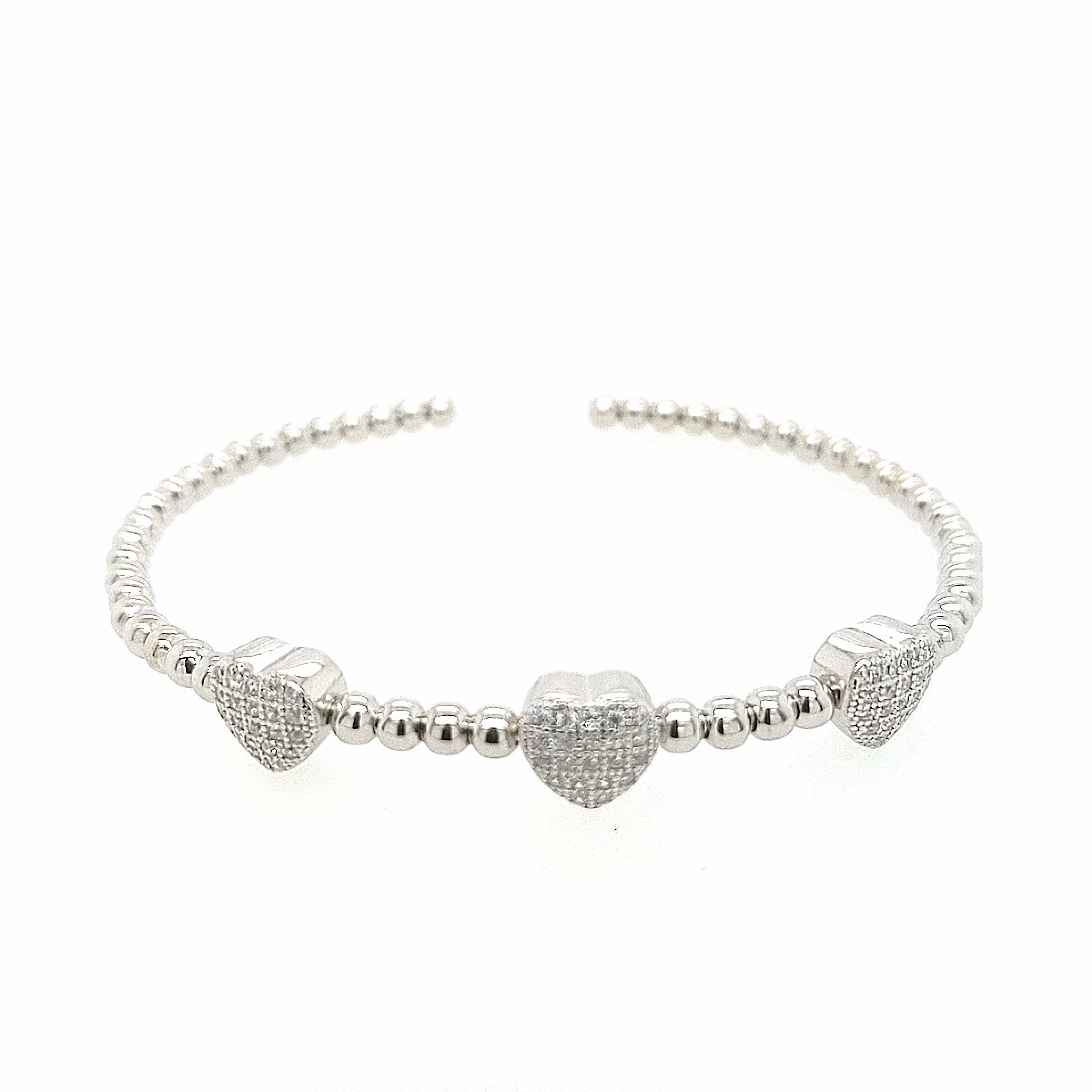 Holiday Accent Sterling Silver Micropave CZ Hearts Bangle Cuff Bracelet