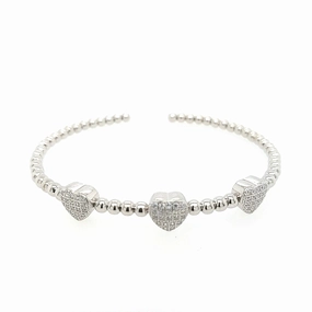 Holiday Accent Sterling Silver Micropave CZ Hearts Bangle Cuff Bracelet