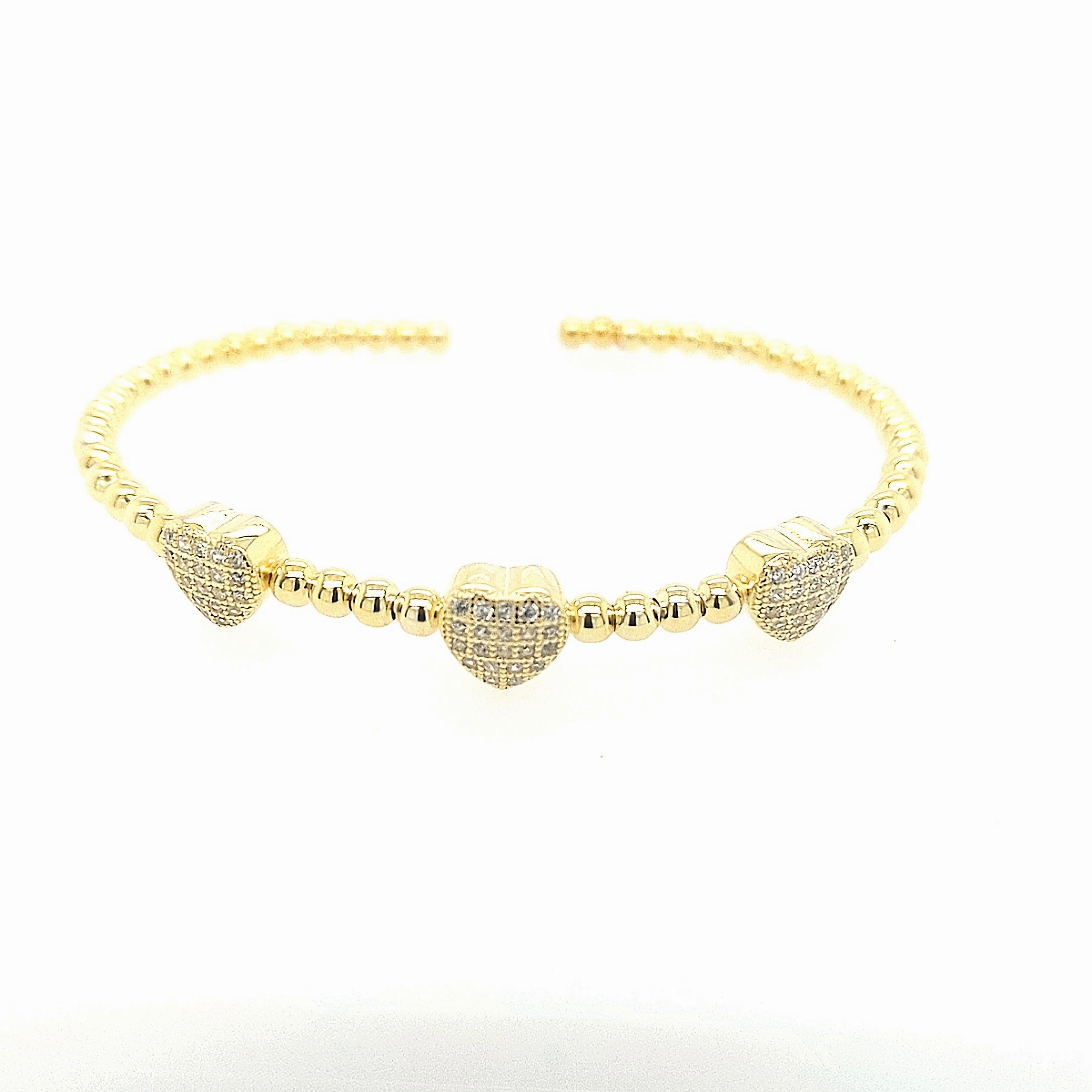 Sterling Silver Micropave CZ Hearts Bangle Cuff Bracelet Natural Elements Petite Shine