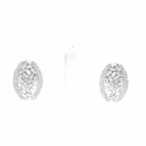 Sterling Silver Micropave CZ Oval Earrings Delicate Piece