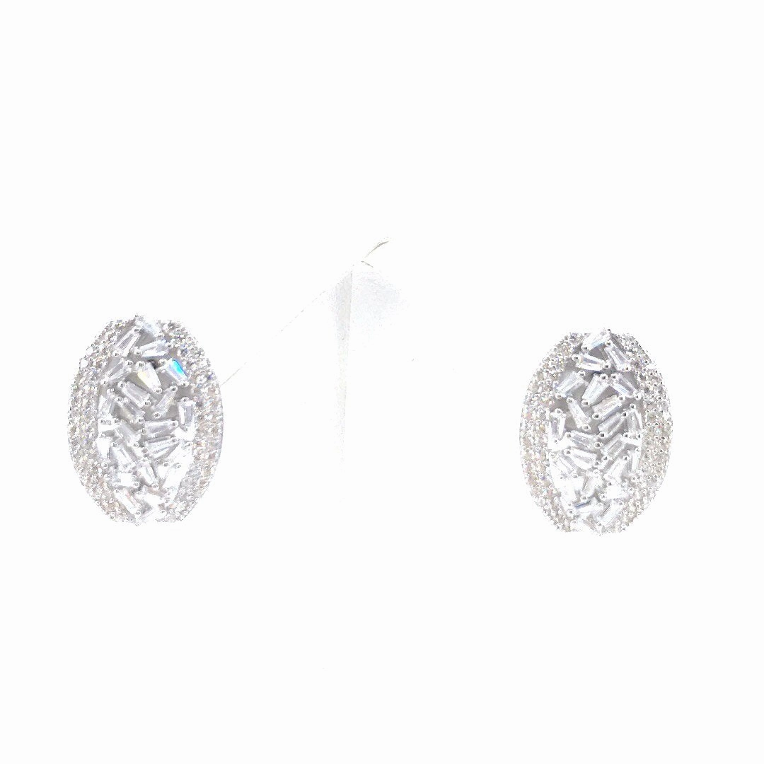 Sterling Silver Micropave CZ Oval Earrings Delicate Piece