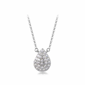 Sterling Silver Micropave CZ Pear Shaped Solitaire Necklace Dainty Touch Classic Accent
