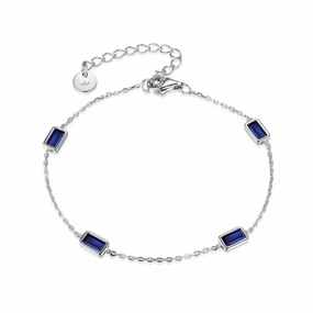 Sterling Silver Micropave CZ Rectangular Stone Station Bracelet Artistic Mood Lux Appeal