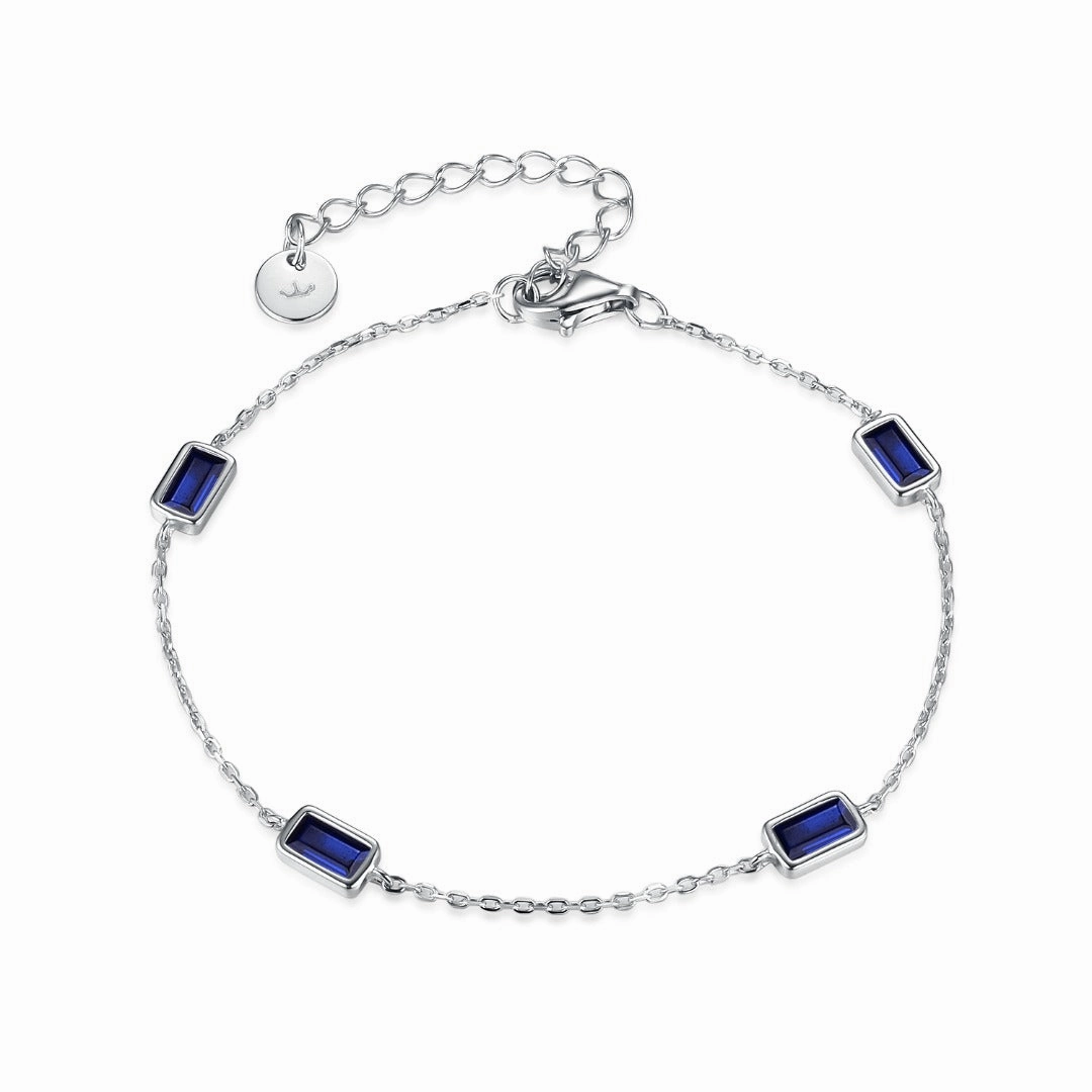 Sterling Silver Micropave CZ Rectangular Stone Station Bracelet Artistic Mood Lux Appeal