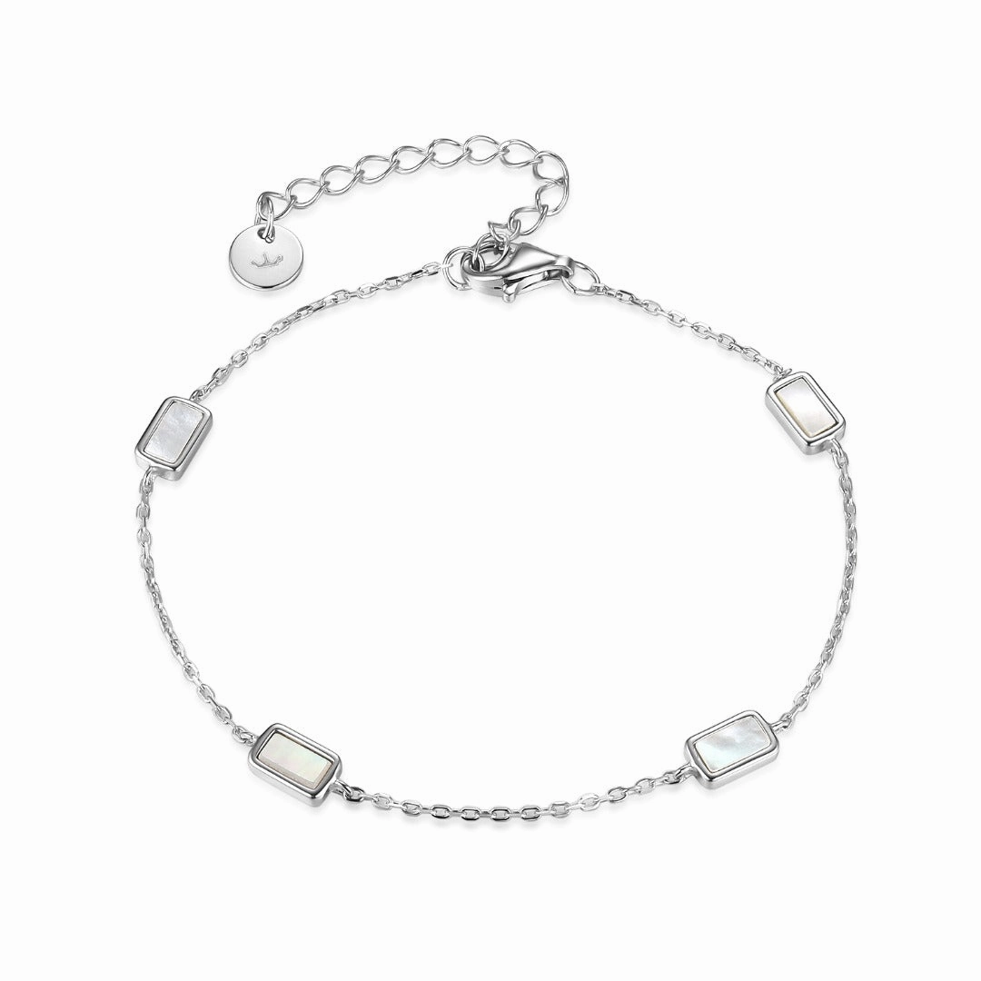 Sterling Silver Micropave CZ Rectangular Stone Station Bracelet Timeless Accent youth choice