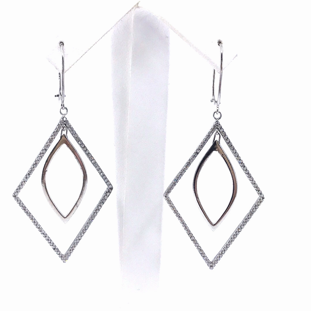 Sterling Silver Micropave Diamond-Shape with Marquis Earrings Elegant Touch Opulent Accent