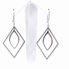 Sterling Silver Micropave Diamond-Shape with Marquis Earrings Elegant Touch Opulent Accent