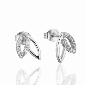 Sterling Silver Micropave Double Marquis (Leaf) Stud Earrings Metallic Touch