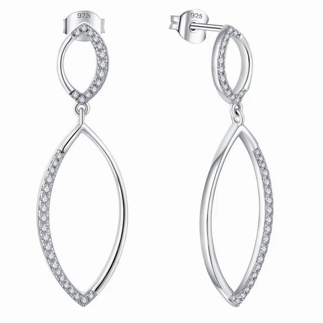 Sterling Silver Micropave Double Marquis Shape Earring Luxe Finish